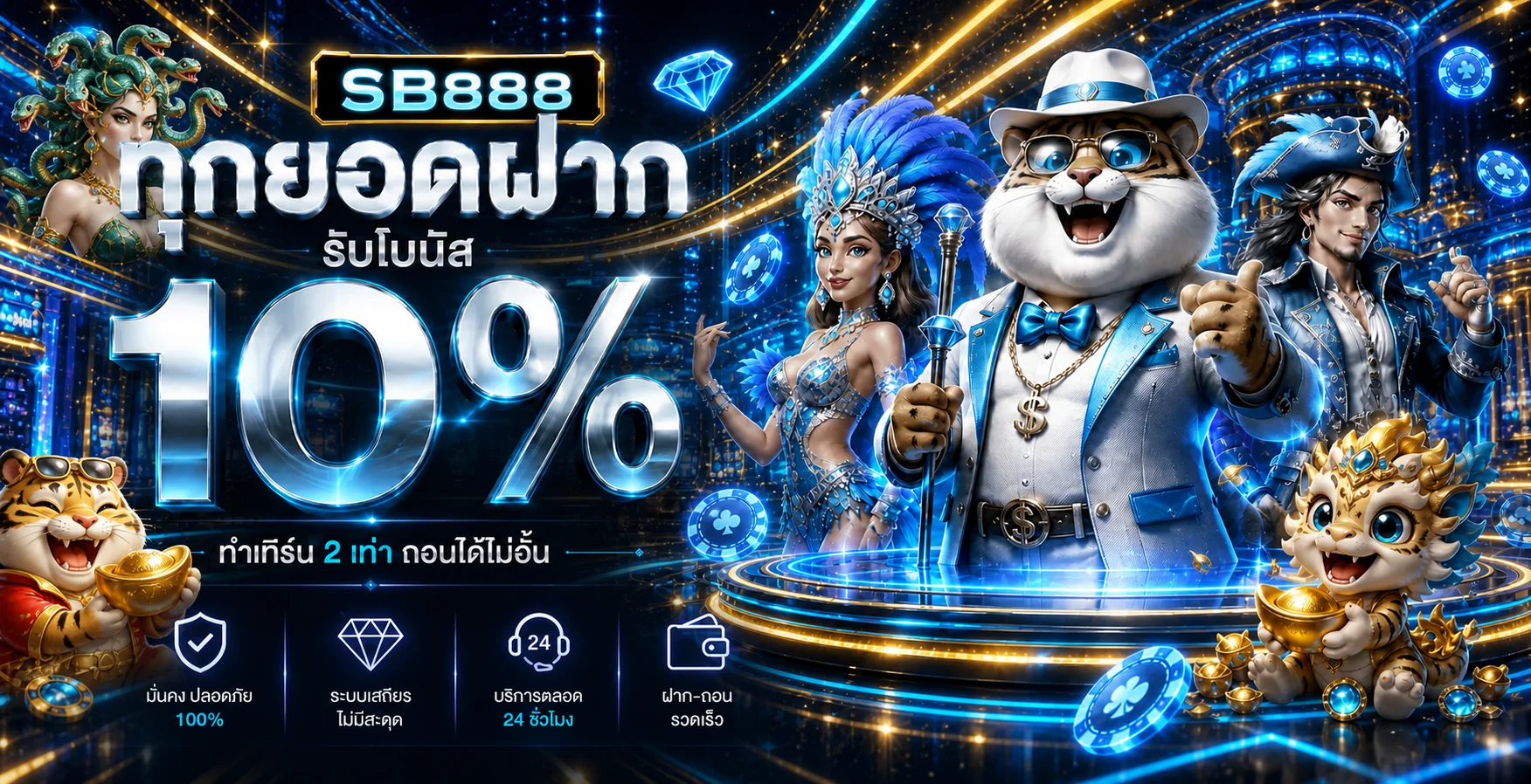 แบนเนอร์โบนัสและเกมสล็อต SB888 พร้อมตัวละคร